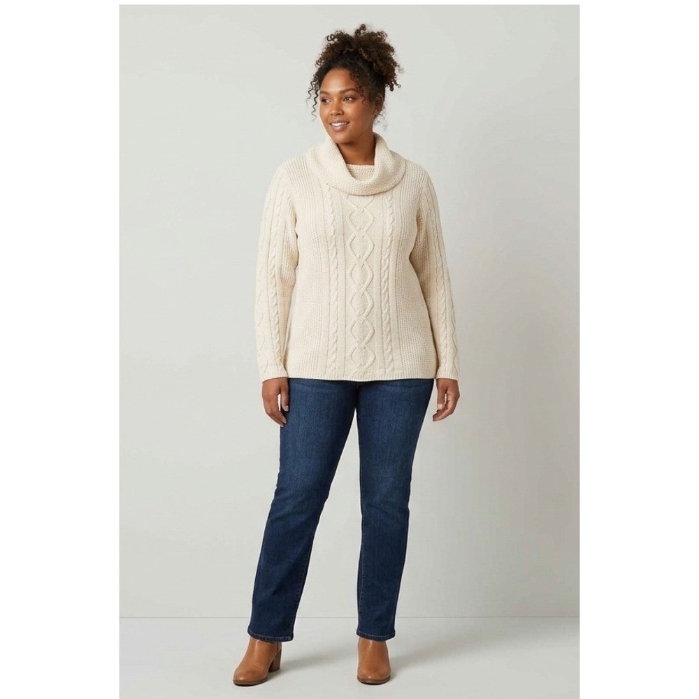 Jeanne Pierre Cowl Neck Cable Knit Sweater Womens 2X Ivory Cotton Grandmacore